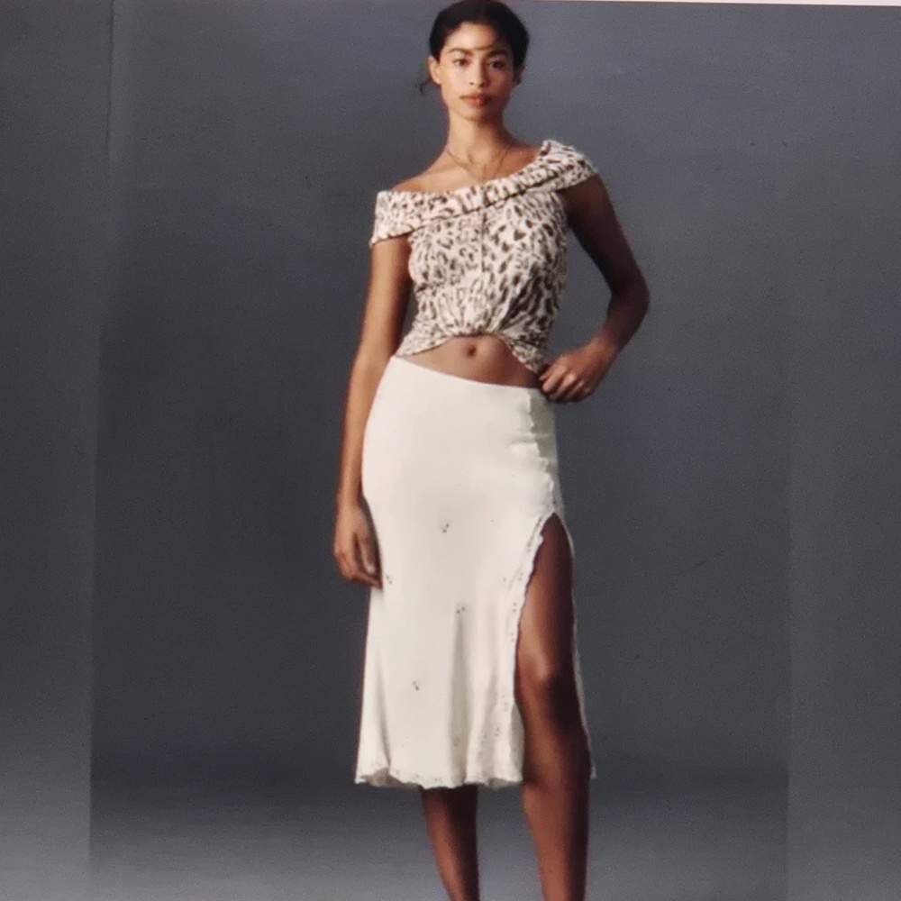 Anthropologie Pilcro Off-The-Shoulder Twist Rib Top Leopard Print M New